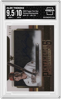 Alek Thomas from the 2023 Topps Five Star set graded by Arena Club and given an overall grade of 9.5.