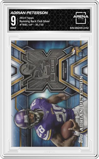 Adrian Peterson from the 2014 Topps set featuring a Silver parallel graded by Arena Club and given an overall grade of 9.