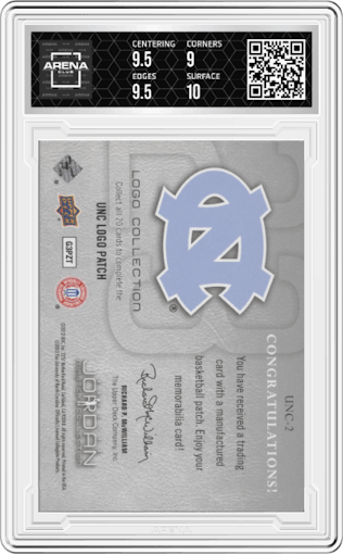 Michael Jordan from the 2011-12 Upper Deck Michael Jordan Master Collection set graded by Arena Club and given an overall grade of 9.5.