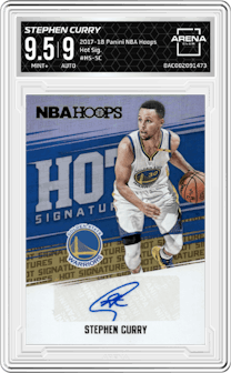 Stephen Curry from the 2017-18 Panini NBA Hoops set graded by Arena Club and given an overall grade of 9.5.