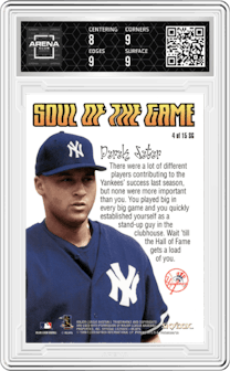 Derek Jeter from the 1999 SkyBox Premium set graded by Arena Club and given an overall grade of 8.5.