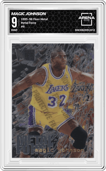 Magic Johnson from the 1995-96 Fleer Metal set graded by Arena Club and given an overall grade of 9.