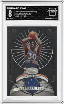 Bernard King from the 2007-08 Bowman Sterling set featuring a Black Refractor parallel graded by Arena Club and given an overall grade of 8.
