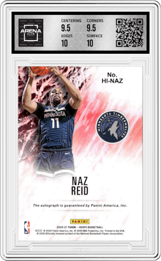 Naz Reid from the 2020-21 Panini NBA Hoops set graded by Arena Club and given an overall grade of 10.