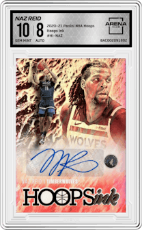 Naz Reid from the 2020-21 Panini NBA Hoops set graded by Arena Club and given an overall grade of 10.
