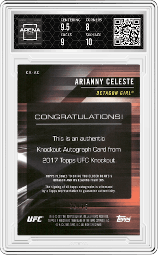 Arianny Celeste from the 2017 Topps UFC Knockout MMA set graded by Arena Club and given an overall grade of 8.5.