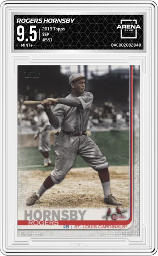 Rogers Hornsby from the 2019 Topps Series 2 set graded by Arena Club and given an overall grade of 9.5.