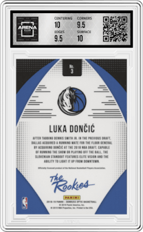 Luka Doncic from the 2018-19 Panini Donruss Optic set graded by Arena Club and given an overall grade of 10.