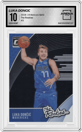 Luka Doncic from the 2018-19 Panini Donruss Optic set graded by Arena Club and given an overall grade of 10.