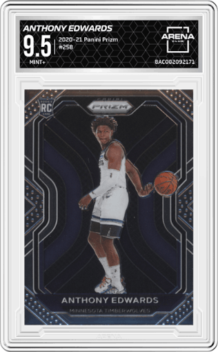 Anthony Edwards from the 2020-21 Panini Prizm set graded by Arena Club and given an overall grade of 9.5.