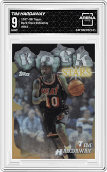 Tim Hardaway from the 1997-98 Topps  set featuring a Refractor parallel graded by Arena Club and given an overall grade of 9.