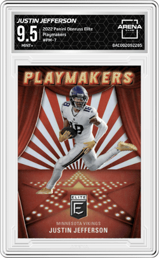 Justin Jefferson from the 2022 Panini Donruss Elite set graded by Arena Club and given an overall grade of 9.5.