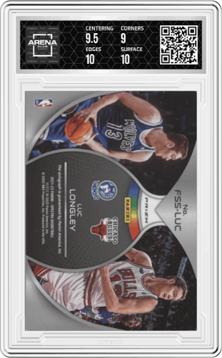 Luc Longley from the 2021-22 Panini Spectra set featuring a  Meta parallel graded by Arena Club and given an overall grade of 9.5.