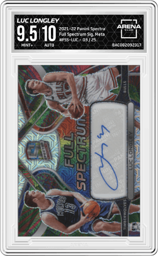 Luc Longley from the 2021-22 Panini Spectra set featuring a  Meta parallel graded by Arena Club and given an overall grade of 9.5.