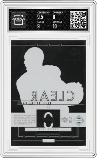 Kobe Bryant from the 2002-03 UD Glass set graded by Arena Club and given an overall grade of 8.5.