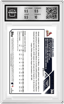 Jordan Walker from the 2023 Topps Series 2 set featuring a Father’s Day Powder Blue parallel graded by Arena Club and given an overall grade of 10.