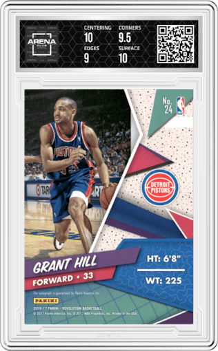 Grant Hill from the 2016-17 Panini Revolution  set graded by Arena Club and given an overall grade of 9.5.