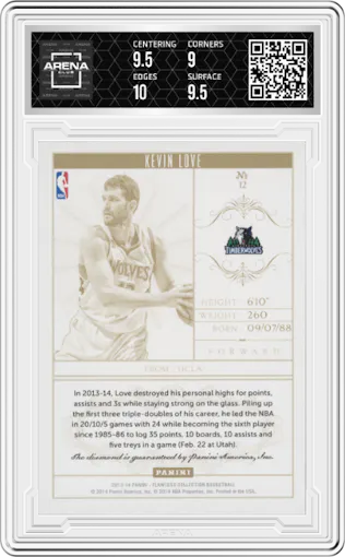 Kevin Love from the 2013-14 Panini Flawless set graded by Arena Club and given an overall grade of 9.5.