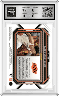 Cade Cunningham from the 2023-24 Panini Prizm Draft Picks set featuring a Red Choice parallel graded by Arena Club and given an overall grade of 10.