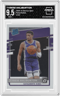 Tyrese Haliburton from the 2020-21 Panini Donruss Optic set graded by Arena Club and given an overall grade of 9.5.