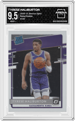 Tyrese Haliburton from the 2020-21 Panini Donruss Optic set graded by Arena Club and given an overall grade of 9.5.