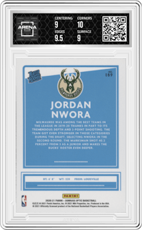 Jordan Nwora from the 2020-21 Panini Donruss Optic set graded by Arena Club and given an overall grade of 9.5.