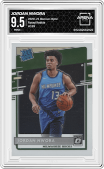 Jordan Nwora from the 2020-21 Panini Donruss Optic set graded by Arena Club and given an overall grade of 9.5.