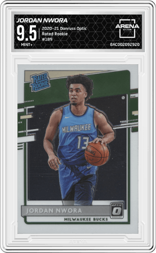 Jordan Nwora from the 2020-21 Panini Donruss Optic set graded by Arena Club and given an overall grade of 9.5.