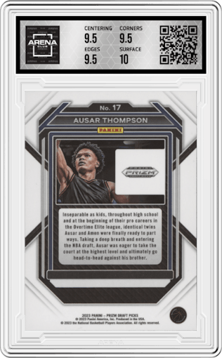 Ausar Thompson  from the 2023-24 Panini Prizm Draft Picks set graded by Arena Club and given an overall grade of 10.