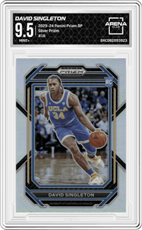 David Singleton from the 2023-24 Panini Prizm Draft Picks set featuring a Silver Prizm parallel graded by Arena Club and given an overall grade of 9.5.