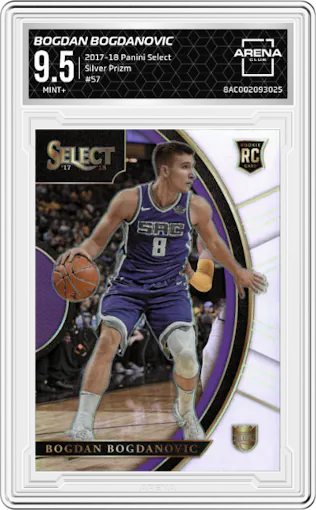 Bogdan Bogdanovic from the 2017-18 Panini Select set featuring a Silver Prizm  parallel graded by Arena Club and given an overall grade of 9.5.