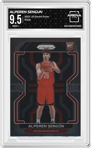 Alperen Sengun from the 2021-22 Panini Prizm  set graded by Arena Club and given an overall grade of 9.5.