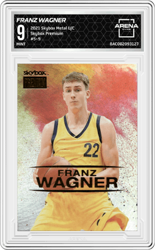 Franz Wagner from the 2021 Skybox Metal Universe Champions set graded by Arena Club and given an overall grade of 9.