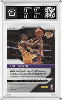 Kobe Bryant from the 2018-19 Panini Prizm set graded by Arena Club and given an overall grade of 9.5.