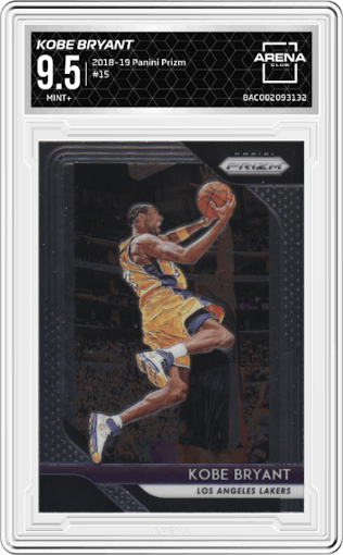 Kobe Bryant from the 2018-19 Panini Prizm set graded by Arena Club and given an overall grade of 9.5.