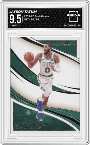 Jayson Tatum from the 2019-20 Panini Immaculate Collection set graded by Arena Club and given an overall grade of 9.5.