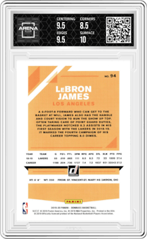 LeBron James from the 2019-20 Panini Donruss set graded by Arena Club and given an overall grade of 9.