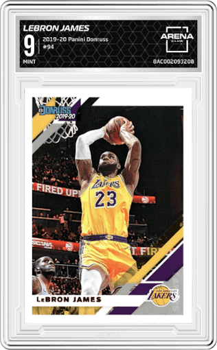 LeBron James from the 2019-20 Panini Donruss set graded by Arena Club and given an overall grade of 9.