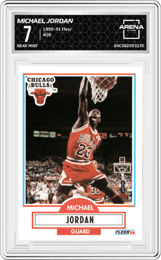 Michael Jordan from the 1990-91 Fleer set graded by Arena Club and given an overall grade of 7.