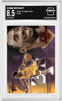 Kobe Bryant from the 2000-01 Upper Deck set graded by Arena Club and given an overall grade of 8.5.