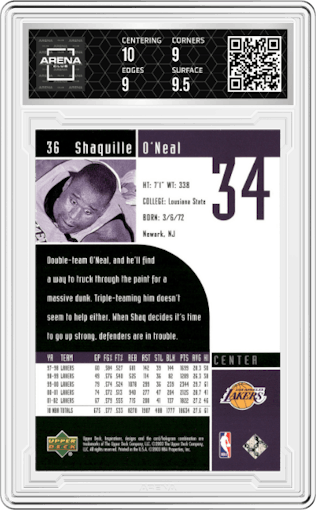 Shaquille O'Neal from the 2002-03 UD Inspirations set graded by Arena Club and given an overall grade of 9.5.