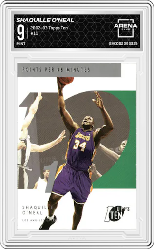 Shaquille O'Neal from the 2002-03 Topps Ten set graded by Arena Club and given an overall grade of 9.