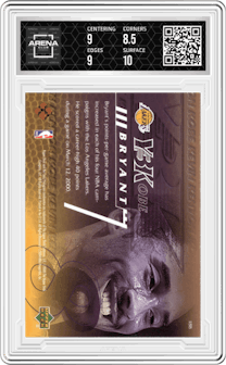 Kobe Bryant from the 2000-01 Upper Deck set graded by Arena Club and given an overall grade of 9.