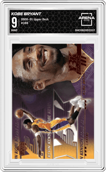 Kobe Bryant from the 2000-01 Upper Deck set graded by Arena Club and given an overall grade of 9.