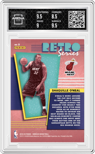 Shaquille O'Neal from the 2019-20 Panini Donruss set graded by Arena Club and given an overall grade of 9.