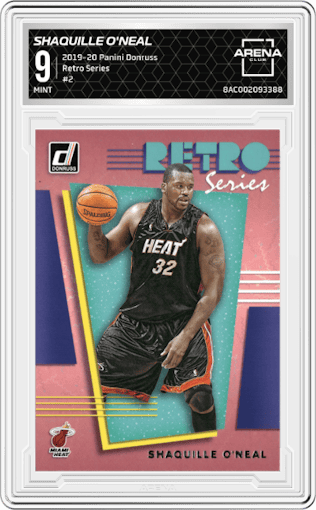 Shaquille O'Neal from the 2019-20 Panini Donruss set graded by Arena Club and given an overall grade of 9.