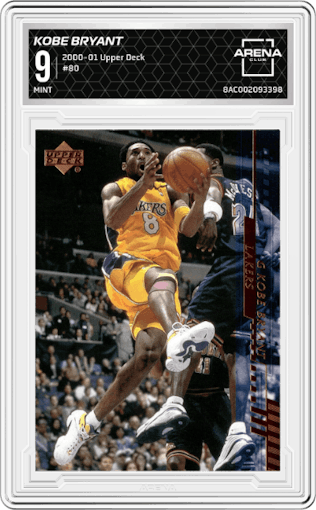 Kobe Bryant from the 2000-01 Upper Deck set graded by Arena Club and given an overall grade of 9.