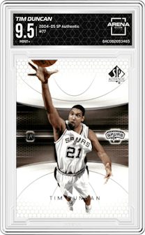 Tim Duncan from the 2004-05 Upper Deck SP Authentic set graded by Arena Club and given an overall grade of 9.5.