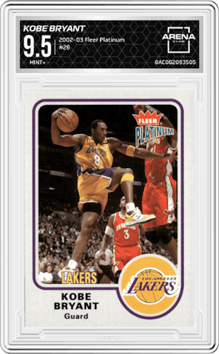 Kobe Bryant from the 2002-03 Fleer Platinum set graded by Arena Club and given an overall grade of 9.5.
