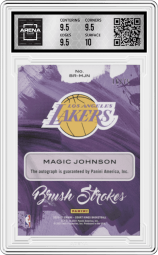 Magic Johnson from the 2020-21 Panini Court Kings set graded by Arena Club and given an overall grade of 10.